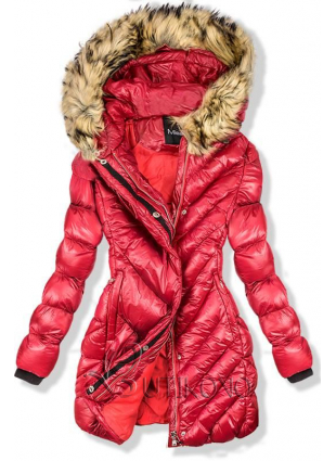 Červená zimná lesklá bunda