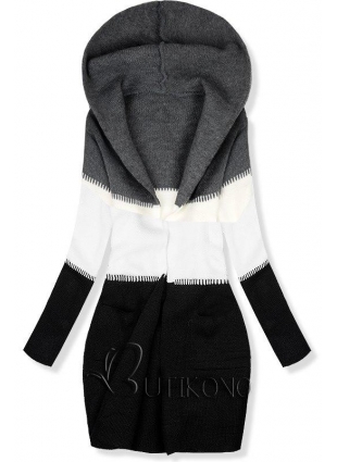 Pletený sveter s kapucňou grafitová/biela/čierna