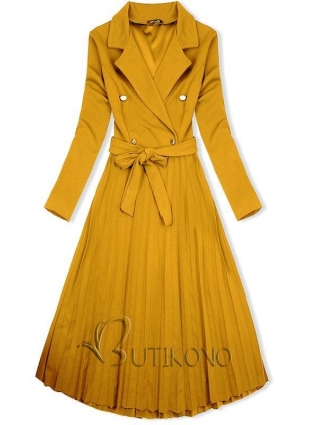Mustard dlhé šaty so skladanou sukňou