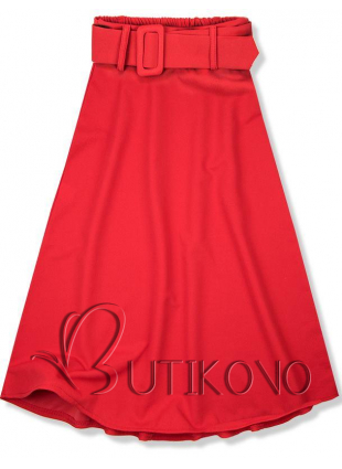 Červená midi sukňa s opaskom