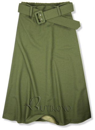 Khaki zelená midi sukňa s opaskom