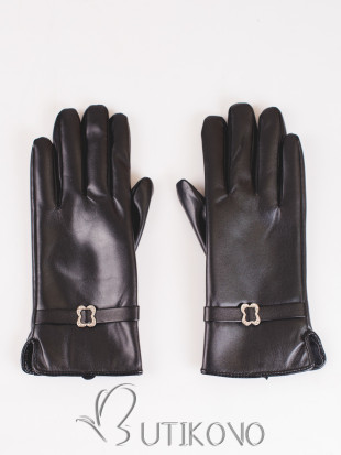 Čierne koženkové rukavice so sponou
