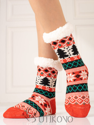 Dámske zimné zateplené ponožky oranžová/zelená