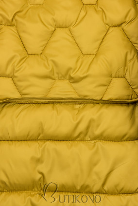 Žltá prechodná bunda s kapucňou a kožušinou