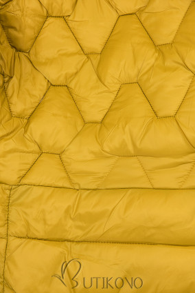 Žltá prechodná bunda s kapucňou a kožušinou