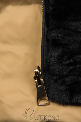 Čierna-hnedá obojstranná bunda kombinovaná s plyšom