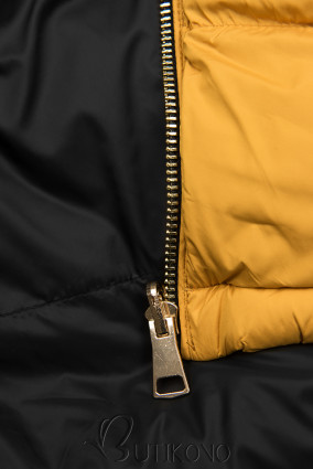 Žltá-čierna obojstranná bunda s kapucňou