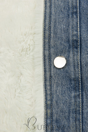 Modrá denimová bunda s bielou kožušinou