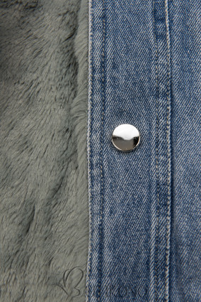 Modrá denimová bunda so sivou kožušinou
