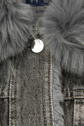 Sivá denimová bunda so sivou kožušinou