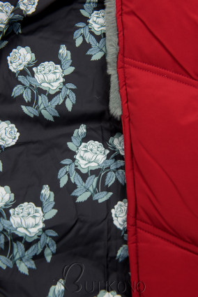 Vínovočervená zimná bunda s kvetinovou podšívkou