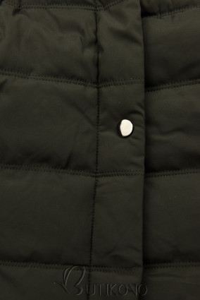 Khaki zimná bunda s plyšom a kožušinou