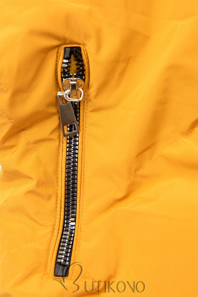Žltá/sivá zimná bunda so strieborným lemom