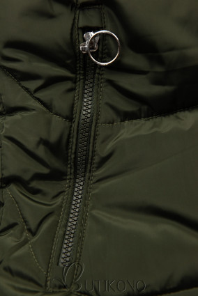 Olivovozelená zimná bunda so strieborným lemom
