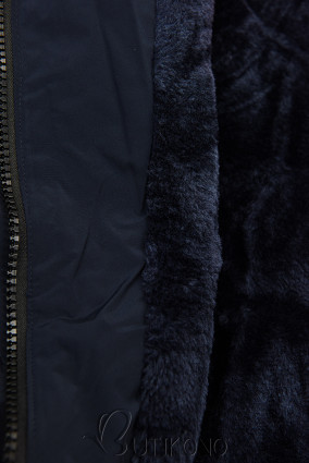 Tmavomodrá dlhá bunda na zimu