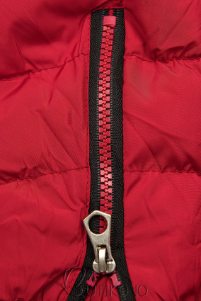 Červená prešívaná bunda s plyšovou podšívkou