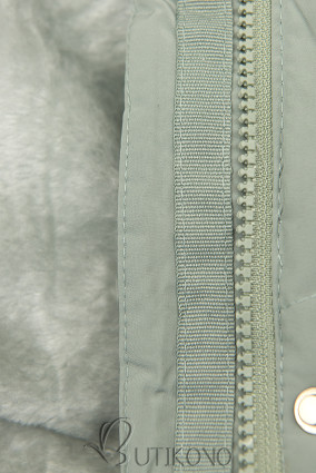 Nefritovo zelená zimná bunda s plyšovou podšívkou