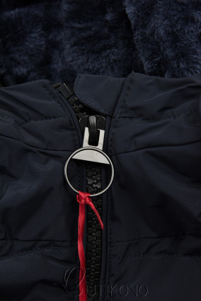 Tmavomodrá zimná prešívaná bunda s kapucňou