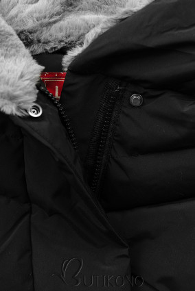 Čierna prešívaná zimná bunda s plyšom