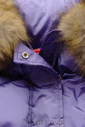 Fialová zimná bunda s kapucňou a kožušinou