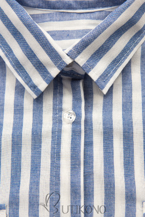 Pruhované bavlnené košeľové šaty biela/modrá