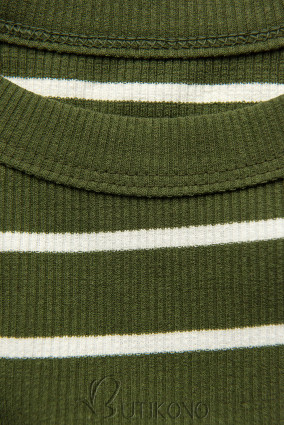 Khaki zelené pruhované šaty na ramienka