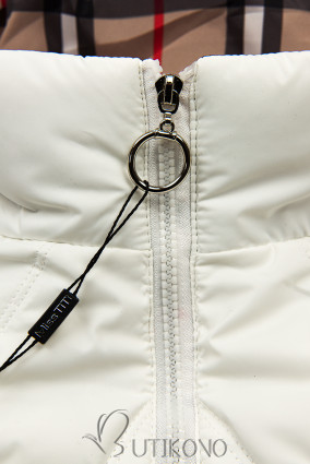 Biela prechodná bunda s károvaným lemom