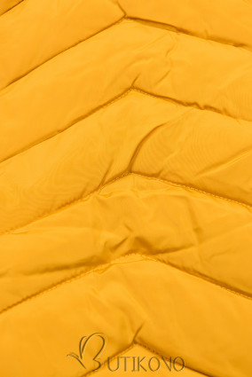 Žltá zimná prešívaná bunda s nepravou kožušinou