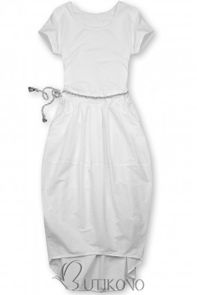 Biele midi šaty v basic štýle