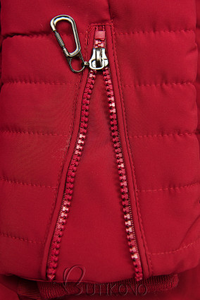 Červená prešívaná zimná bunda s kapucňou