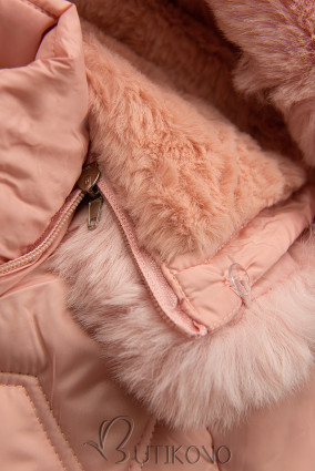 Ružová zimná prešívaná bunda s kabelkou