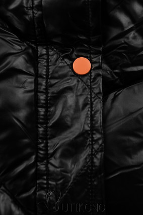 Lesklá zimná bunda čierna/oranžová