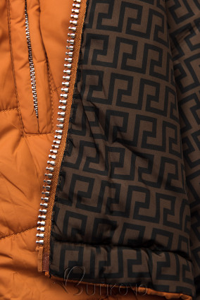 Tehlovooranžová/hnedá obojstranná bunda s výplňou