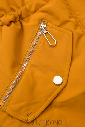 Horčicovožltá zimná bunda s hnedou kožušinou