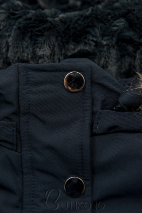 Tmavomodrá zimná bunda s hnedou kožušinou