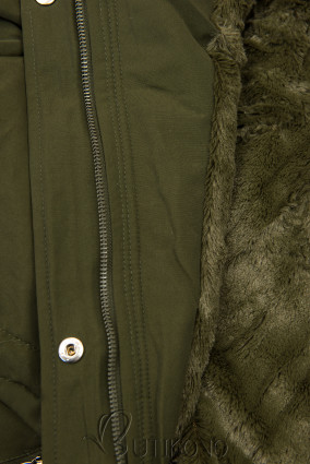 Khaki zimná bunda s hnedou kožušinou