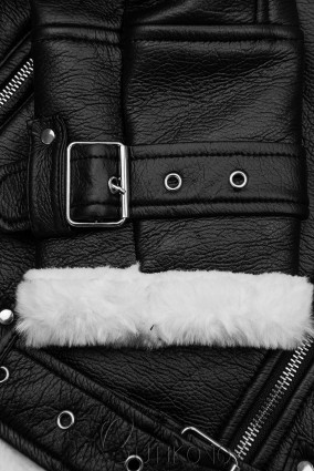 Čierno-biela zateplená koženková bunda