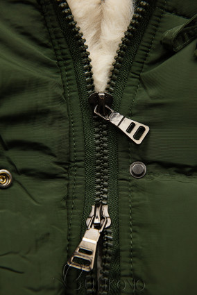 Khaki/béžová prešívaná zimná bunda so sťahovaním v páse