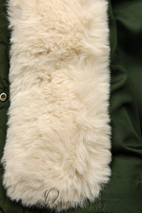 Khaki/krémová prešívaná zimná bunda so sťahovaním v páse