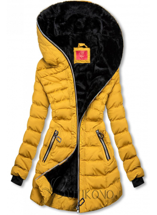 Zimná prešívaná bunda s kapucňou žltá