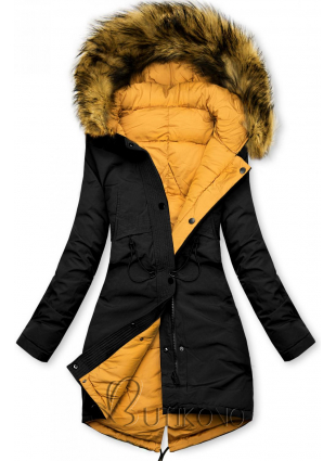 Čierno-žltá obojstranná zimná bunda