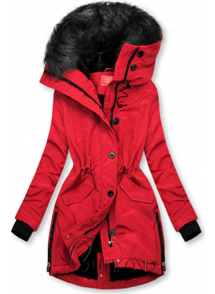 Červená zimná bunda s vysokým golierom