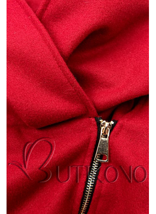 Červený kabát s koženkovými detailami