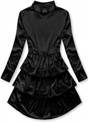 Čierne zamatové šaty s volánmi