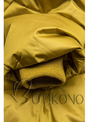 Mustard lesklá prešívaná bunda na zimu