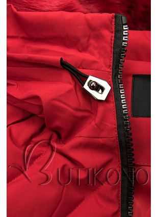 Červená zimná bunda s umelou kožušinou