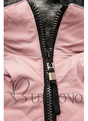 Ružová zimná bunda s čiernymi detailami