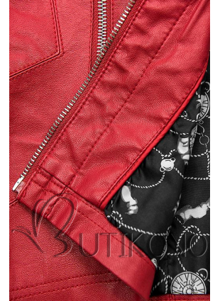 Červená koženková bunda so vzorovanou podšívkou