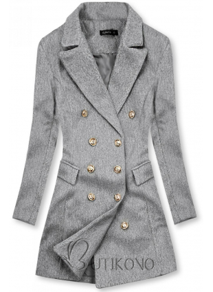 Elegantný jesenný kabát melírovaný sivý