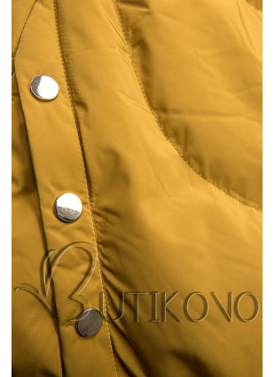 Žltá zimná bunda so strieborným lemom